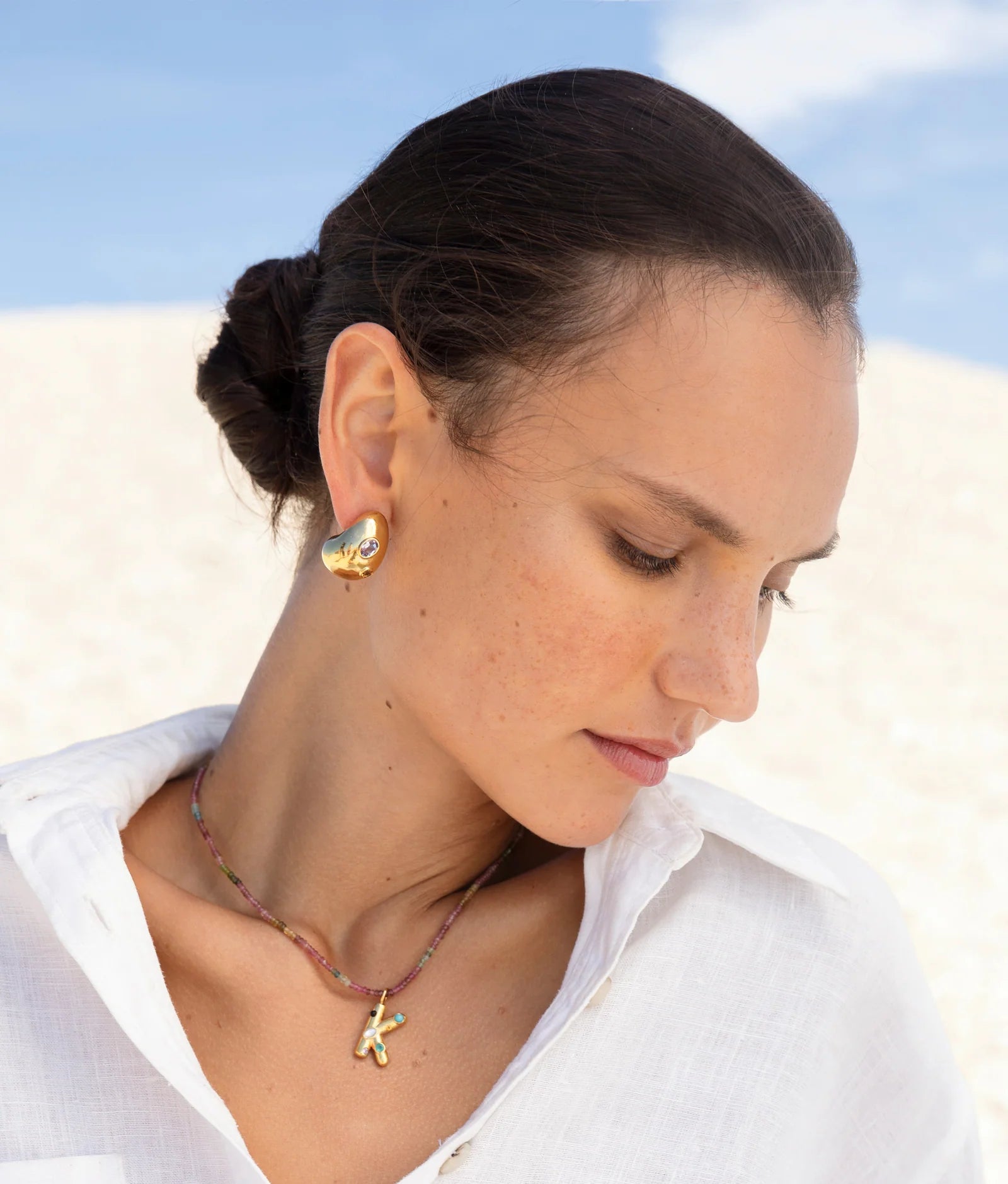 Confetti Letter Necklace – Beaded Initial Jewelry with Pearls – Rachel Blindauer