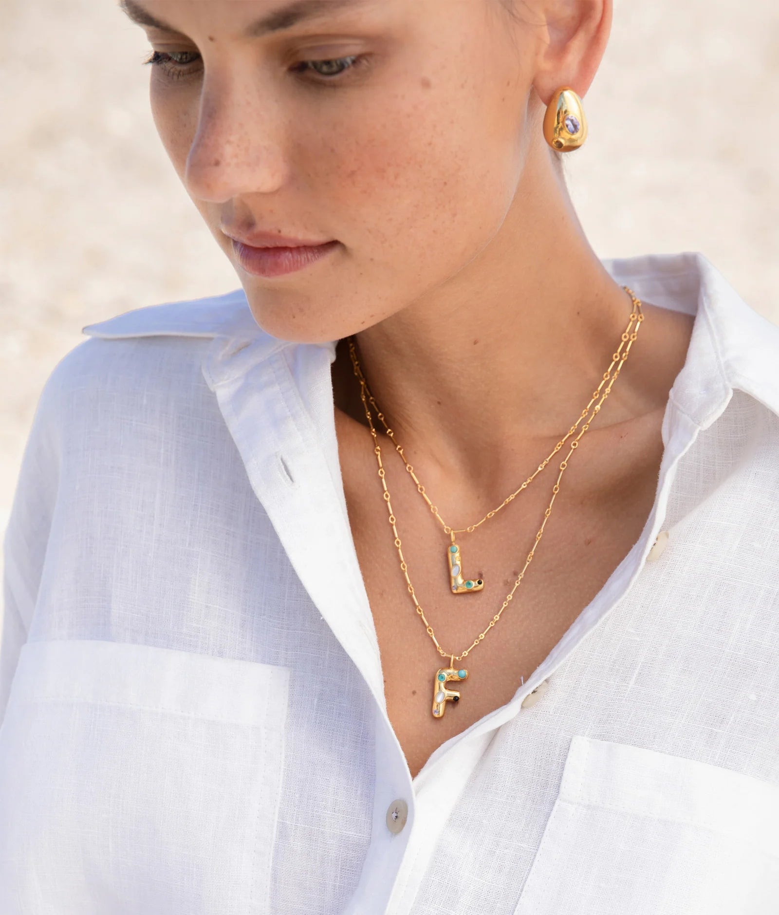 Confetti Letter Necklace – Beaded Initial Jewelry with Pearls – Rachel Blindauer