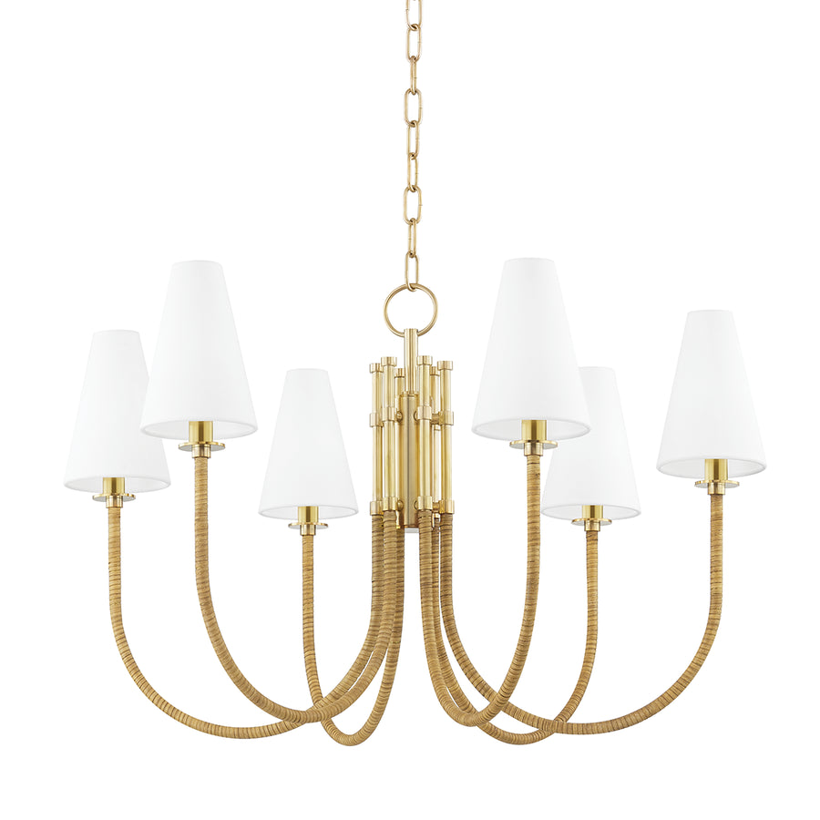 Marais brass and rattan sculptural chandelier