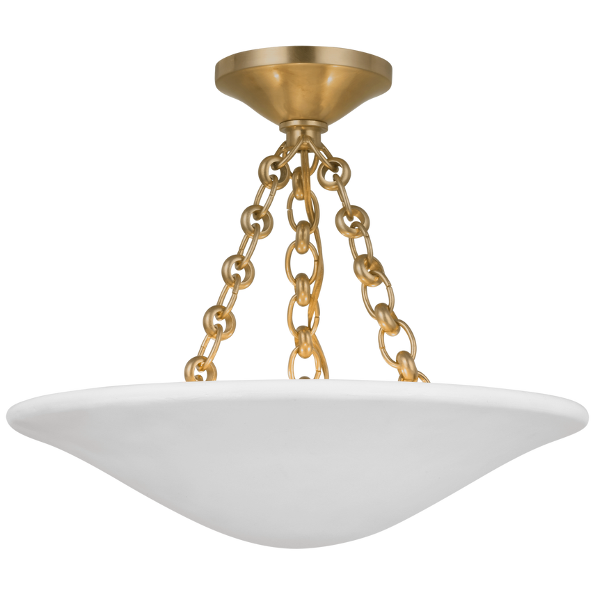 Sculptural white plaster dome ceiling light with jewelry-inspired chain and soft matte texture, ideal for hallways, foyers, or powder rooms.