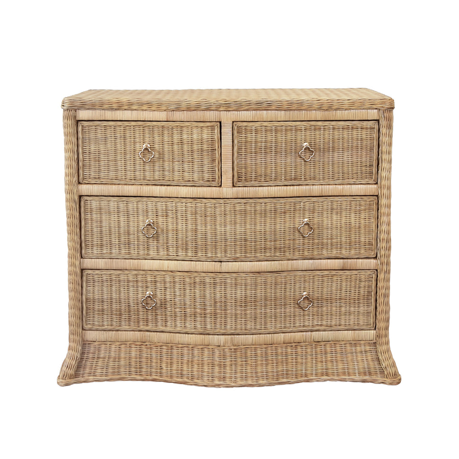Marais woven rattan four-drawer chest with brass pulls