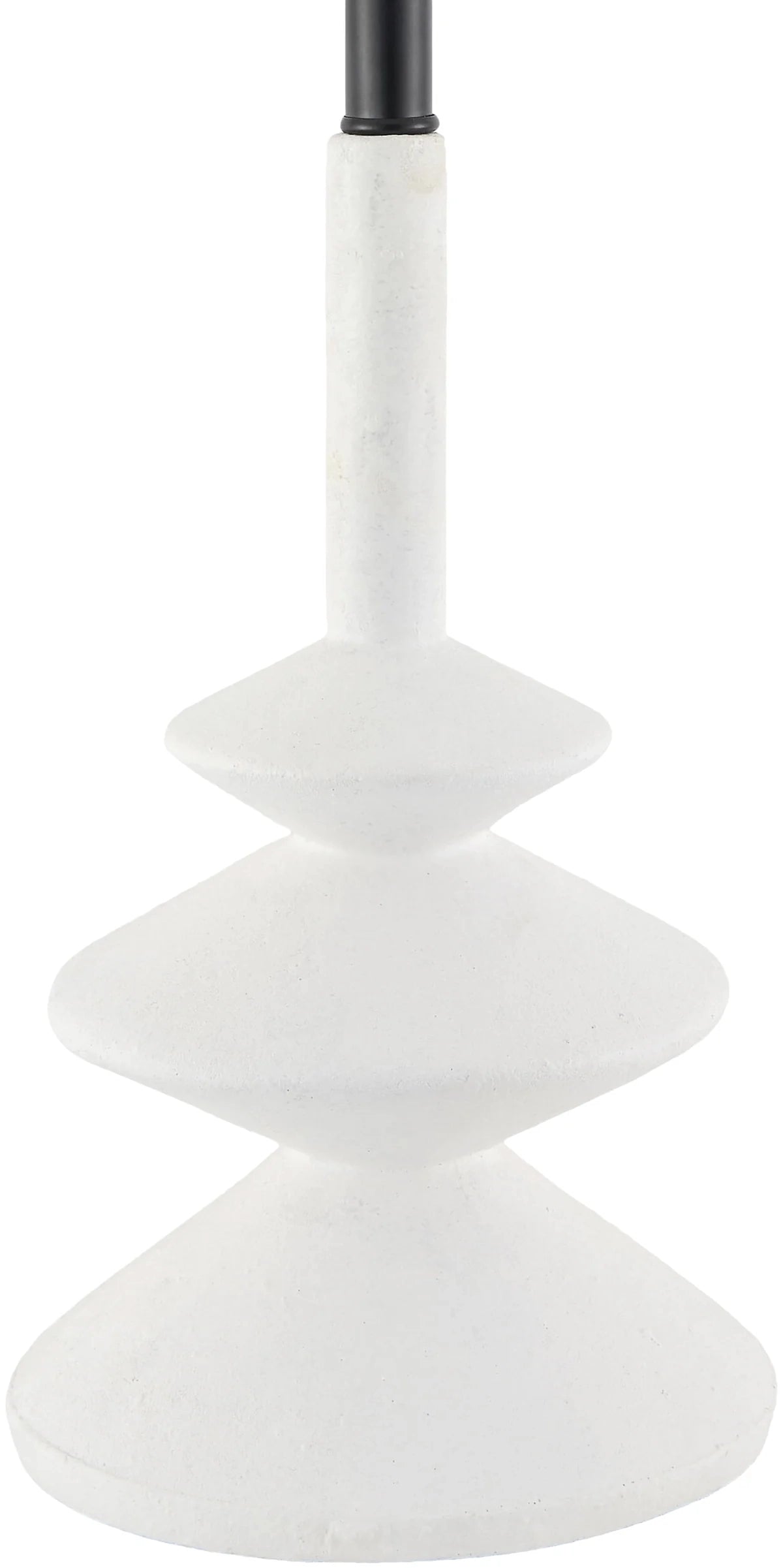 Antiqued table lamp with slender tapered silhouette and white cotton drum shade