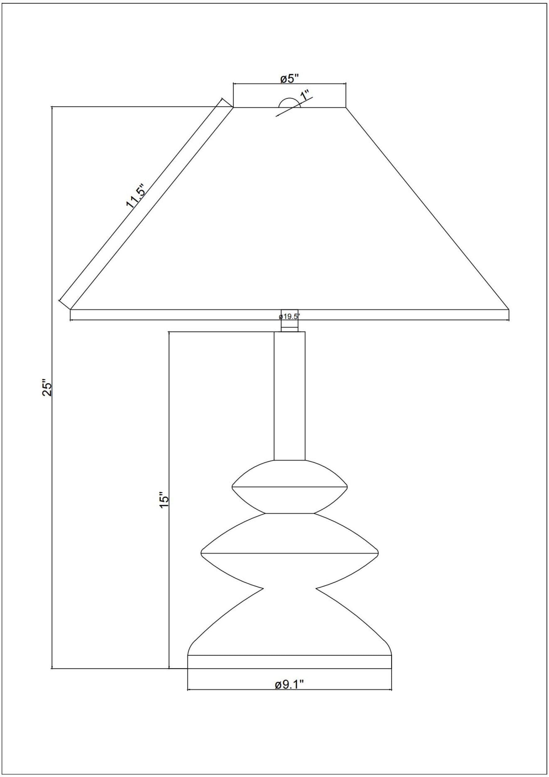 Antiqued table lamp with slender tapered silhouette and white cotton drum shade