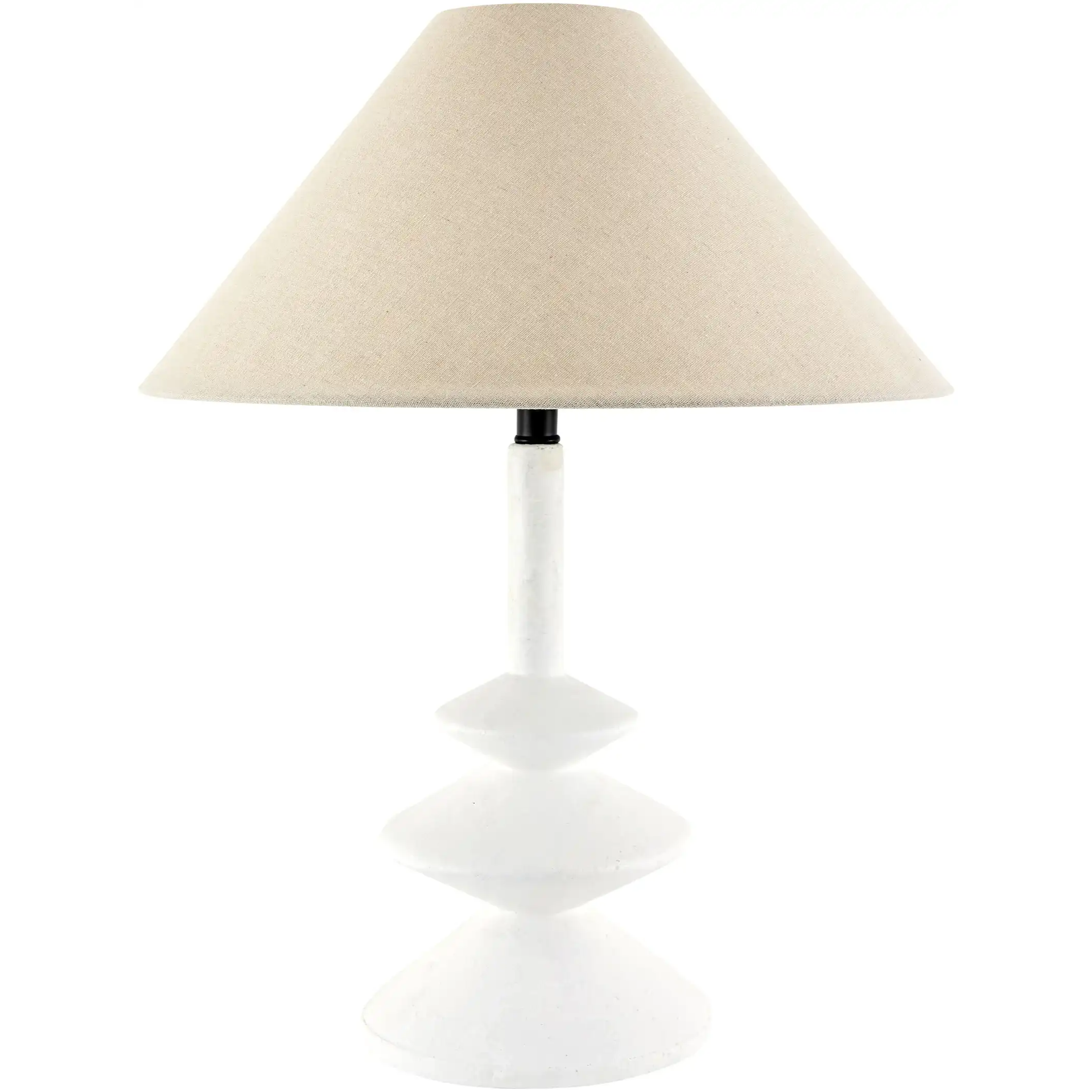 Marisol Table Lamp — white ceramic sculptural base with wide conical linen shade, one of Rachel Blindauer's favorites