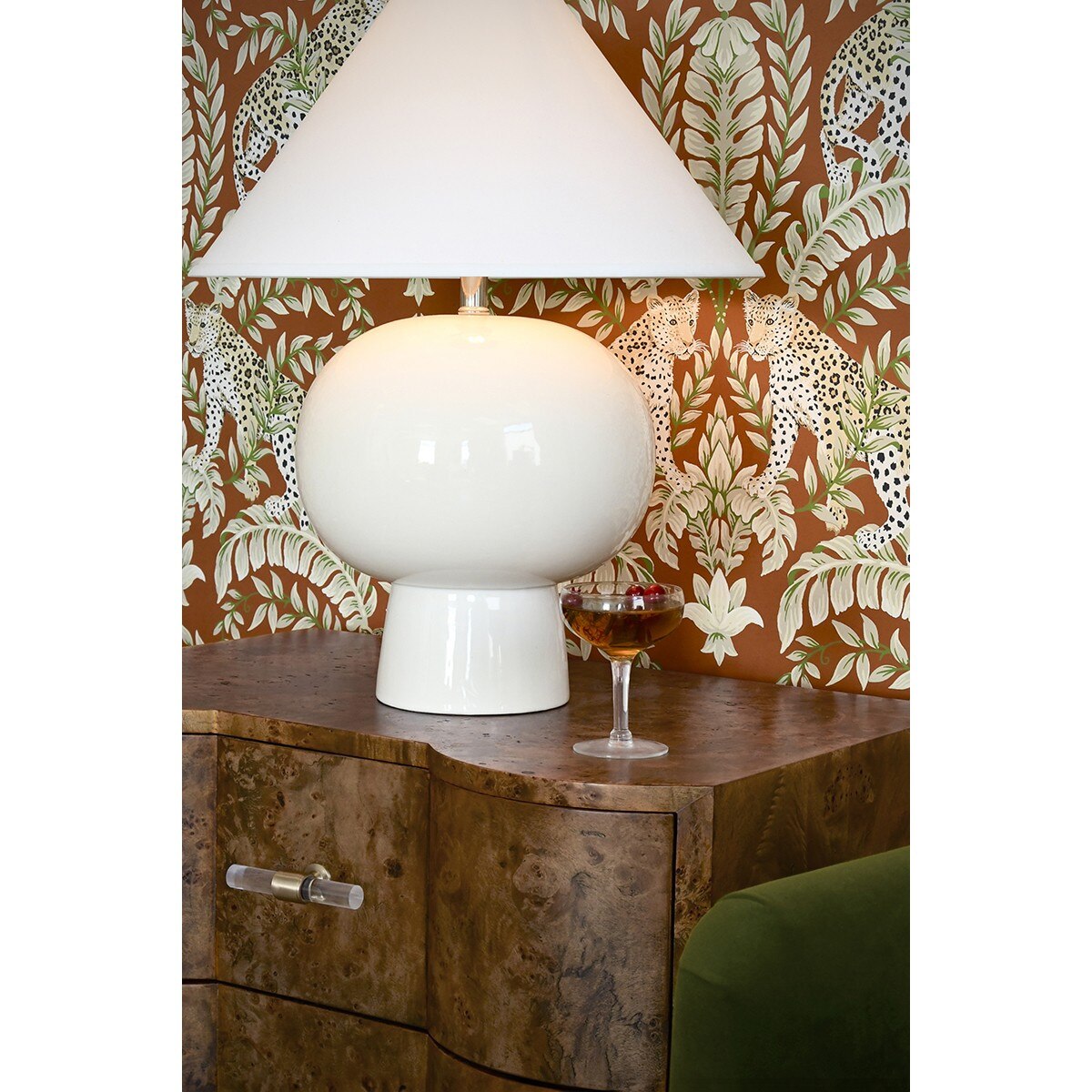 Orbis Ceramic Table Lamp styled on nightstand