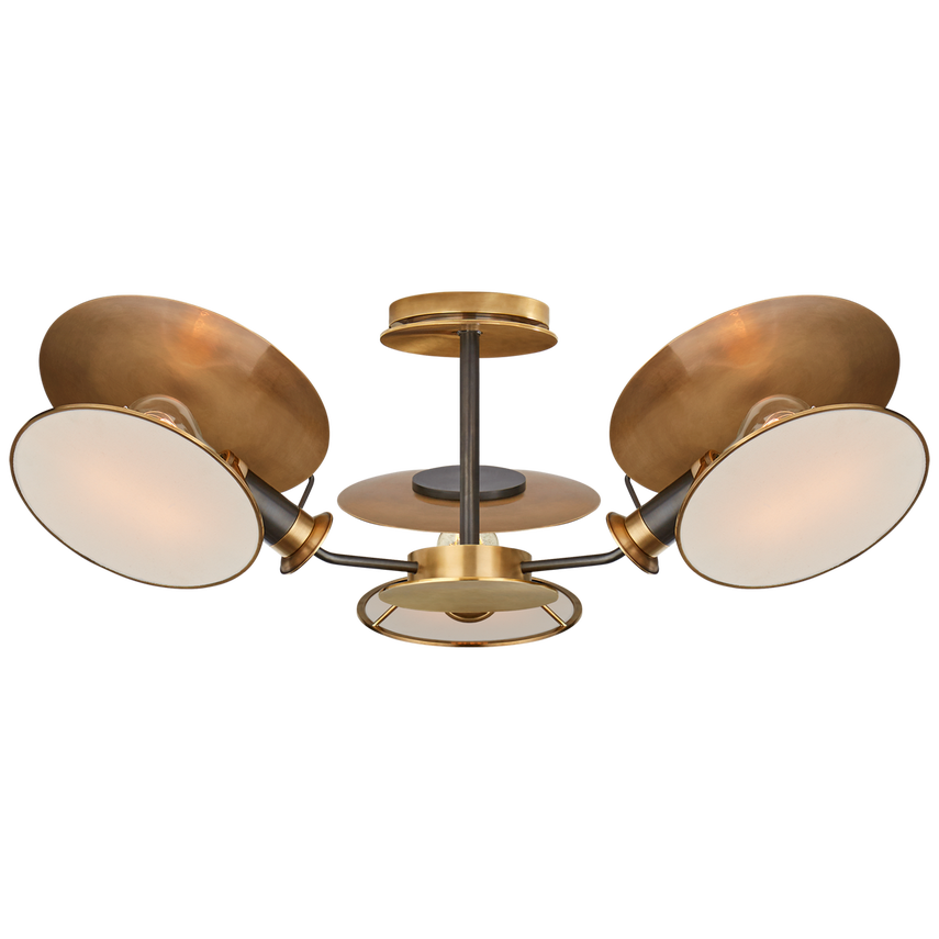 Modern semi-flush ceiling light with sculptural 31.5" reflector design, matte finish, and ambient glow for low-ceilinged interiors.