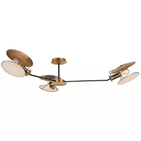 Wide 47-inch sculptural ceiling light with asymmetrical metal reflector, casting ambient glow and adding architectural presence to any room.
