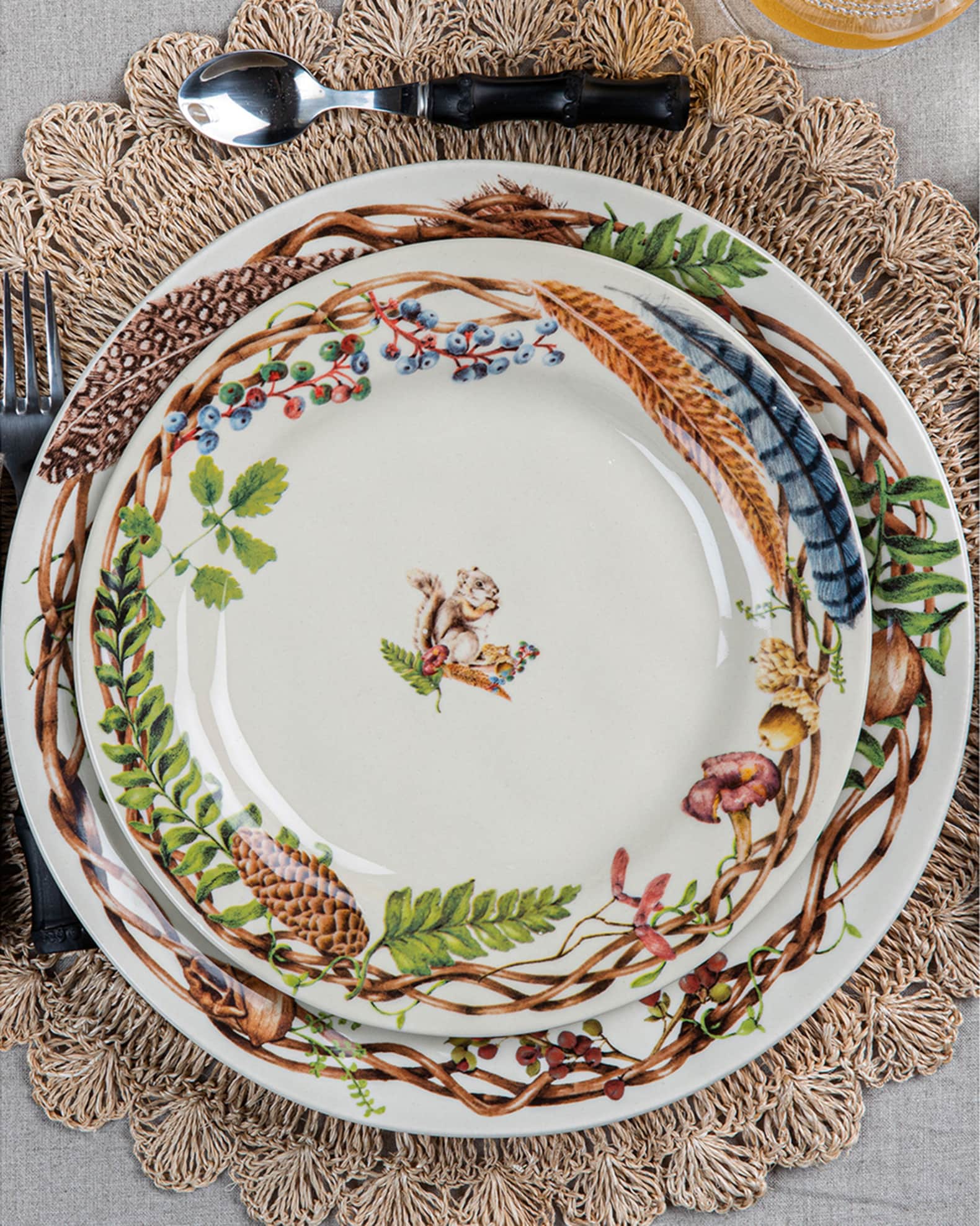 Natural handwoven abaca placemat with scalloped edge, adding organic texture and relaxed elegance to coastal or holiday tablescapes.