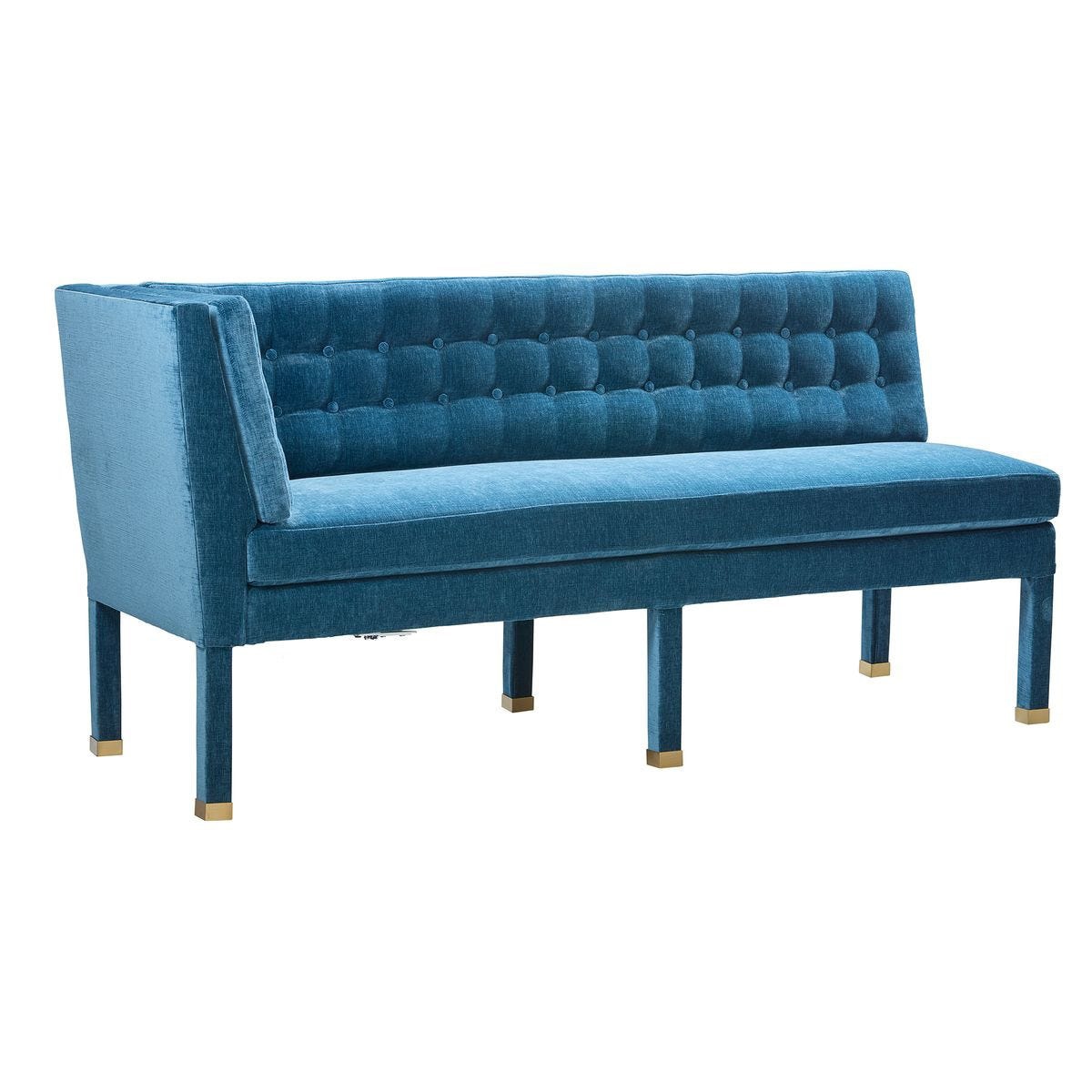 Rosalind Tufted Banquette in Navy Velvet, right corner — by Rachel Blindauer