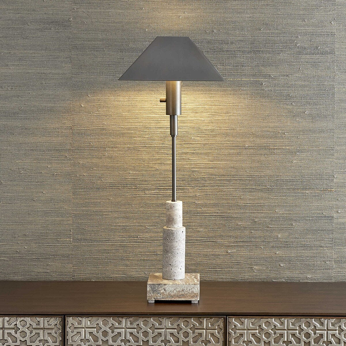 Sable Travertine Buffet Lamp dimmer base detail
