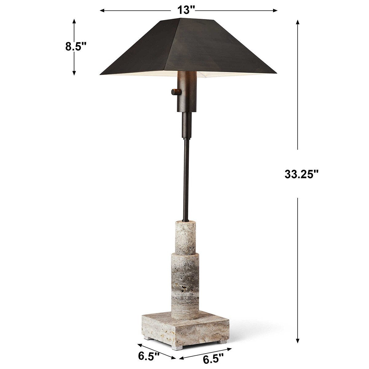 Sable Travertine Buffet Lamp styled on console