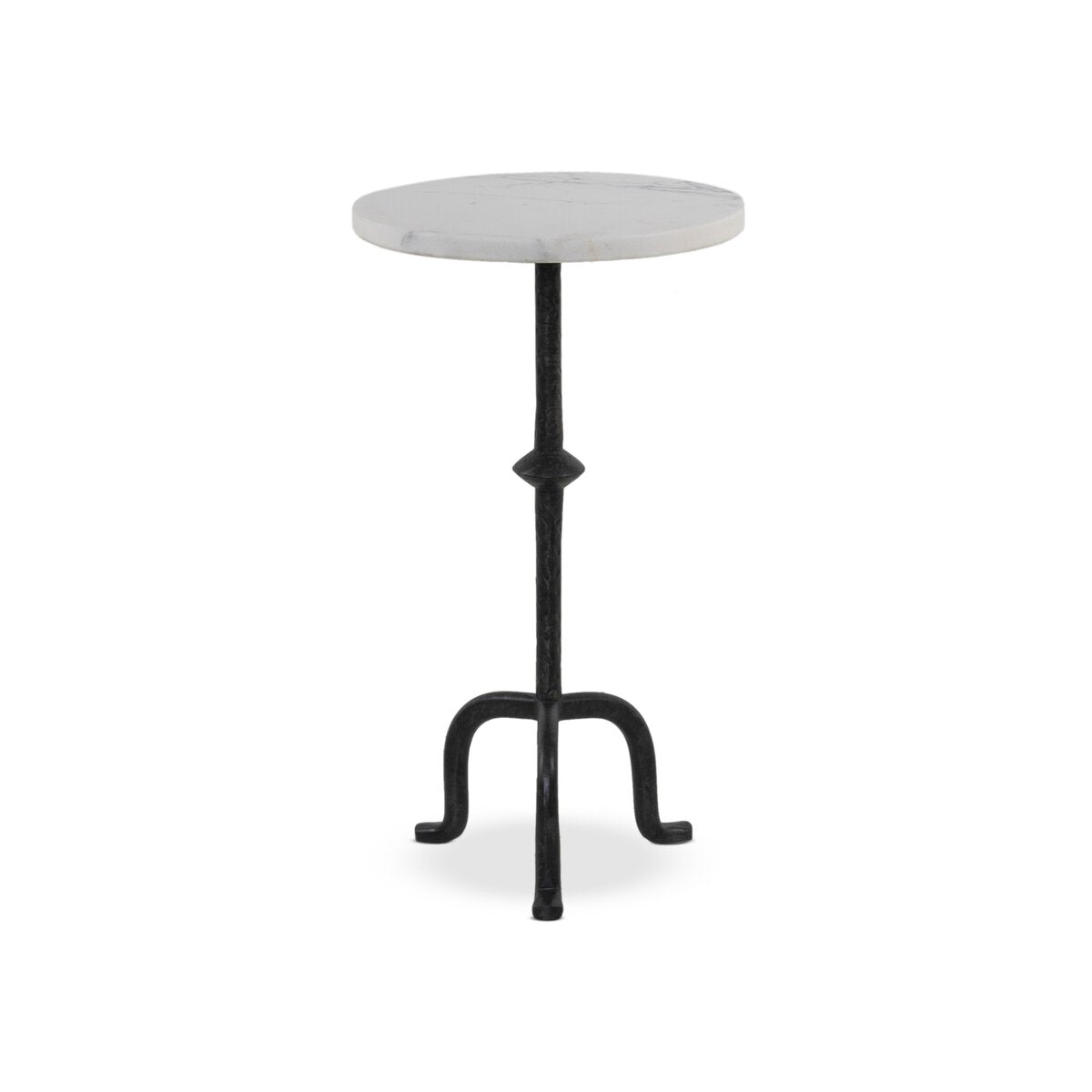 Round solid marble drink table in white carrara marble & iron base - Rachel Blindauer
