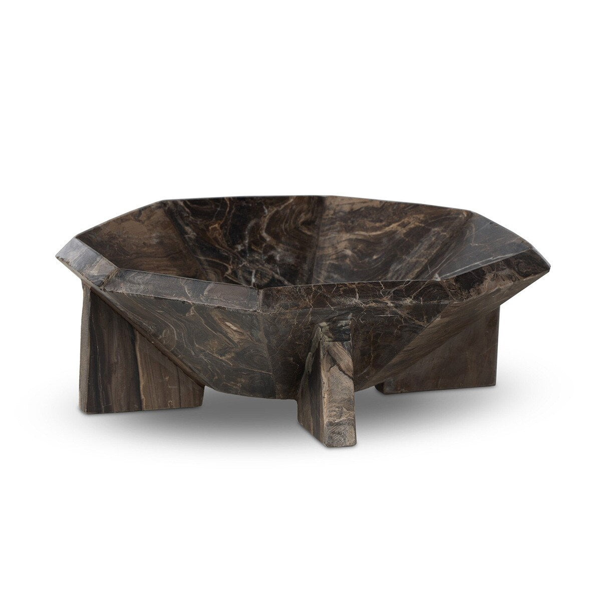 Strata Marble Bowl faceted brown marble on paddle legs