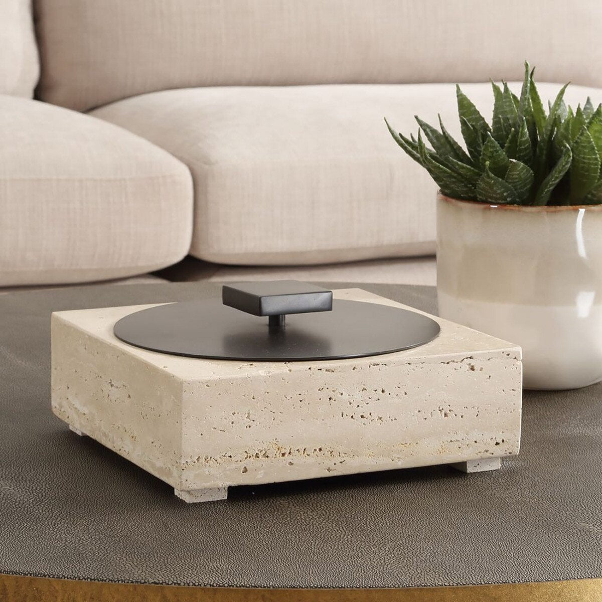 Terra Travertine Box styled on console