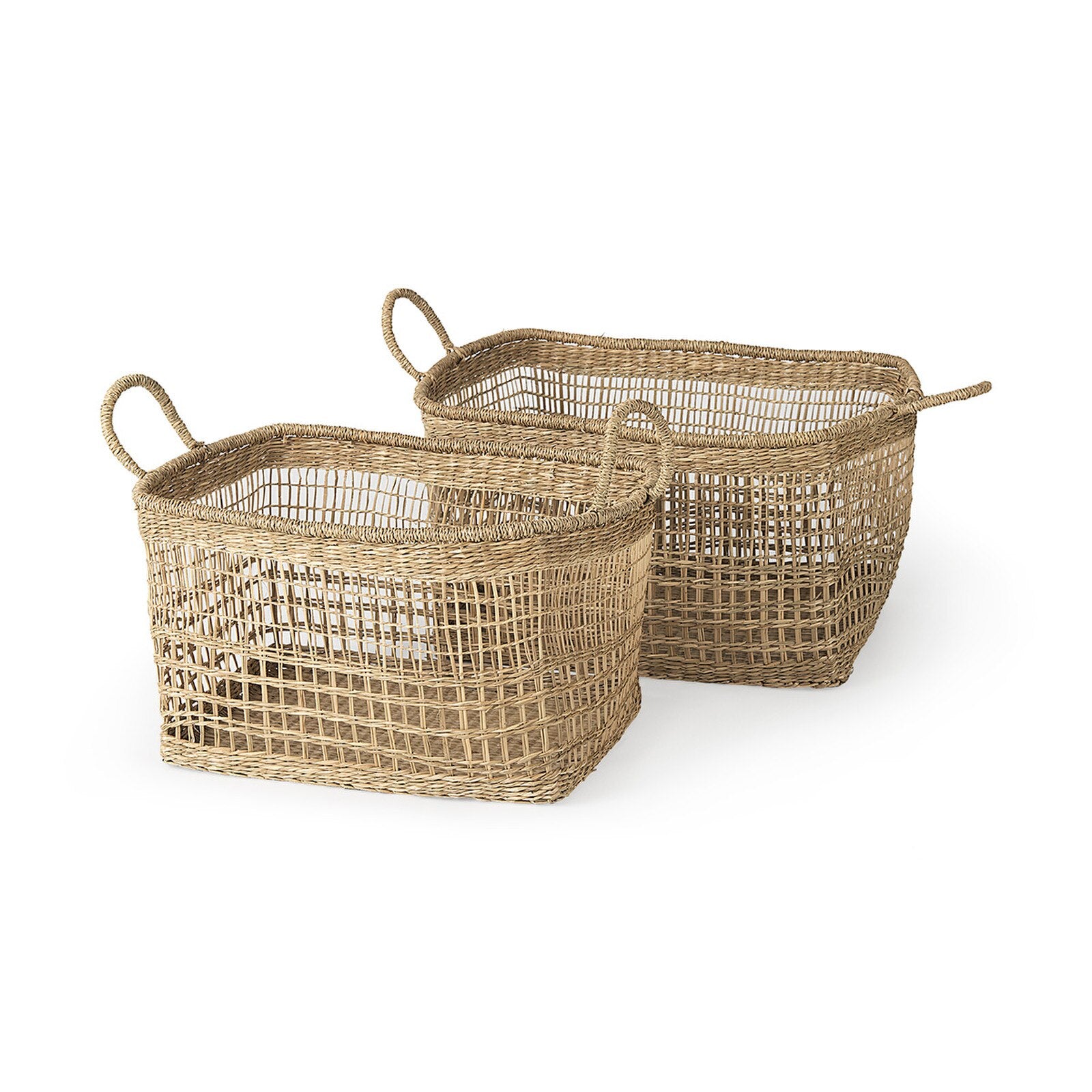 Tulum Seagrass Baskets set of 2 woven mesh baskets