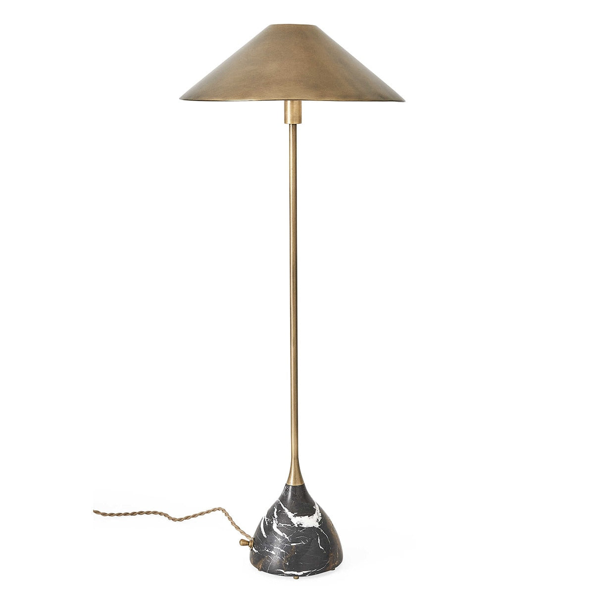 Umber Marble Buffet Lamp — mocha marble base with antique brass column and tapered shade, by Rachel Blindauer