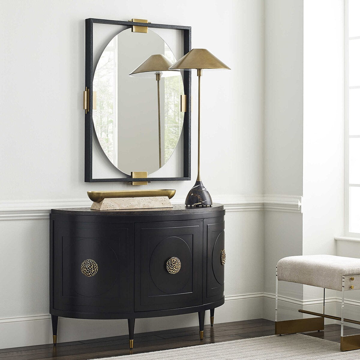 Umber Marble Buffet Lamp scale view, 39 inch tall buffet lamp, by Rachel Blindauer