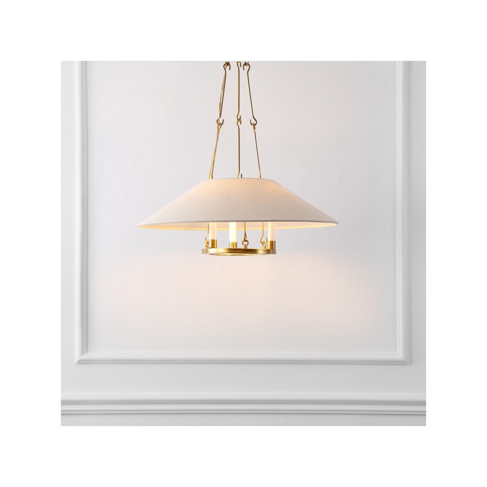Wisteria Brass Chandelier scale view — 24 inch three-light brass chandelier, by Rachel Blindauer