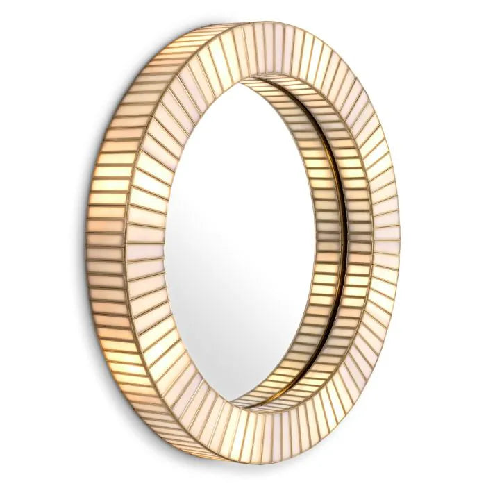 Alassio Illuminated Sunburst Mirror, round antique brass frame, front view