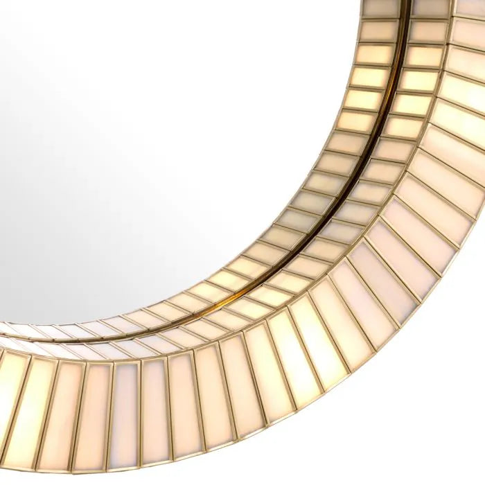 Alassio Illuminated Sunburst Mirror styled above a console, lit