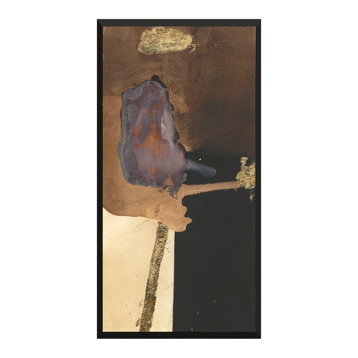 Amber Mesa framed abstract art in amber, plum and gold leaf, curated by Rachel Blindauer