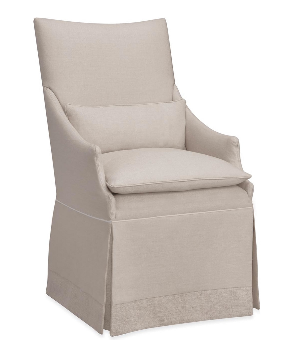 Ashford Upholstered Arm Dining Chair — tailored armchair with performance fabric upholstery and wood legs, elegant dining seating by Rachel Blindauer