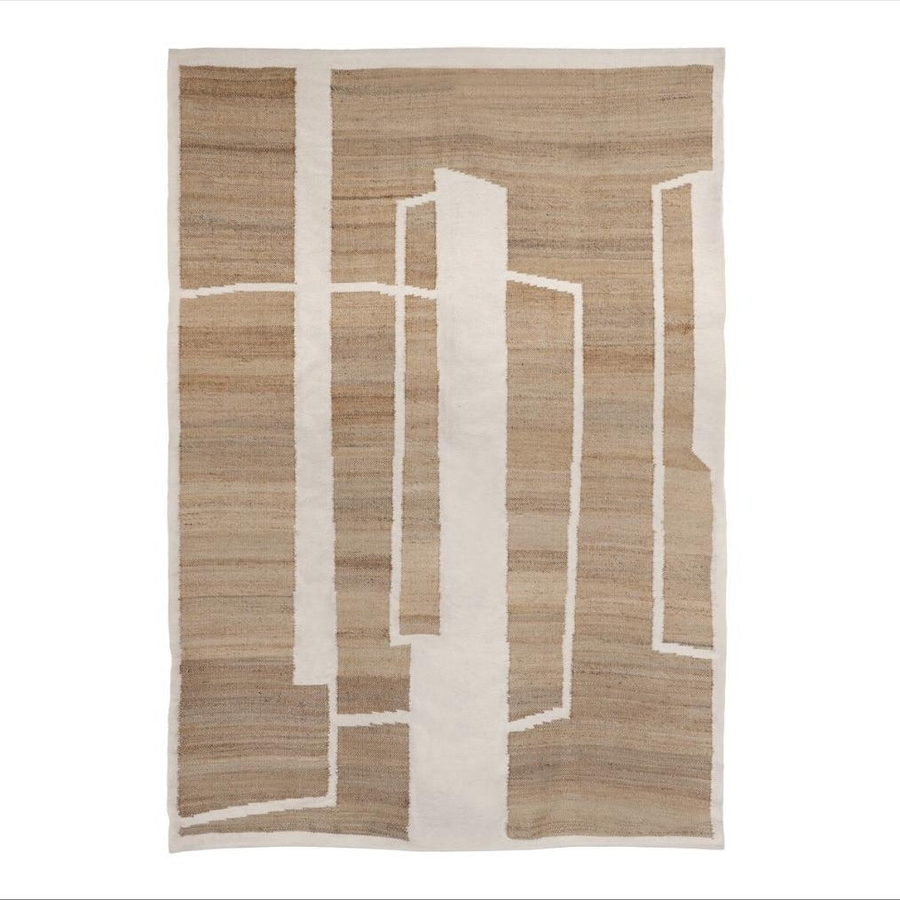 Ashland Hand-Woven Wool & Jute Rug in Natural, abstract architectural pattern