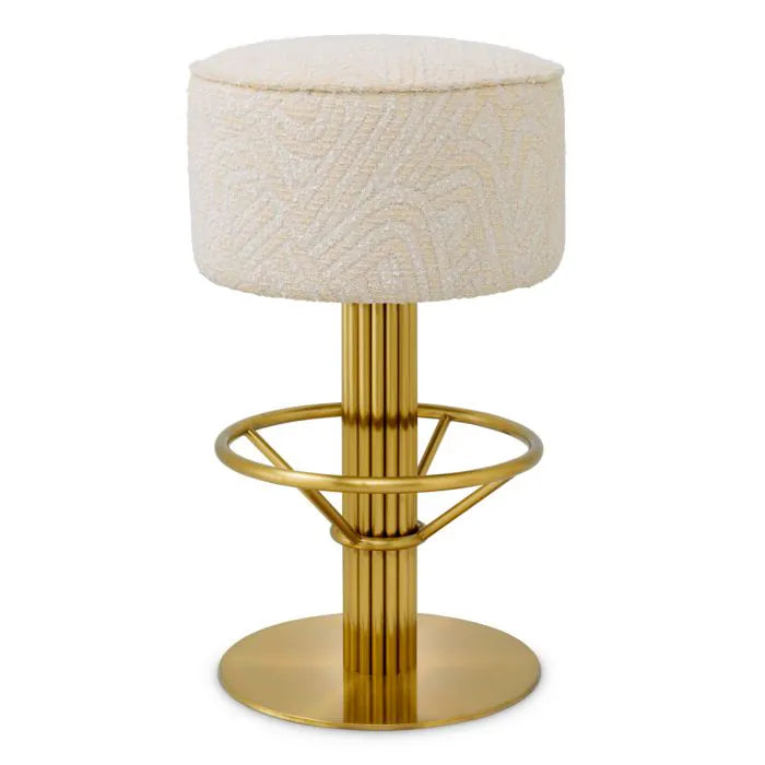 Capri Brass Swivel Bar Stool in Ivory Jacquard