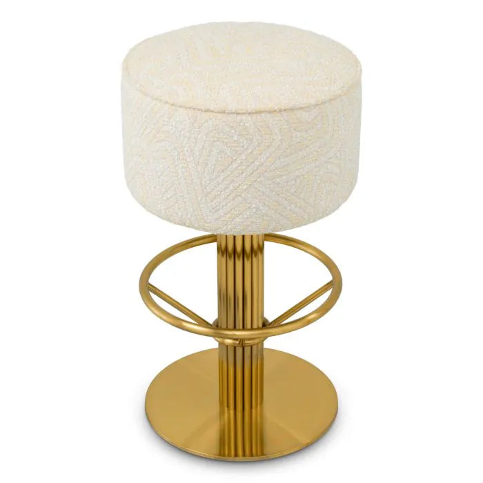 Capri Brass Swivel Bar Stool in Ivory Jacquard lifestyle