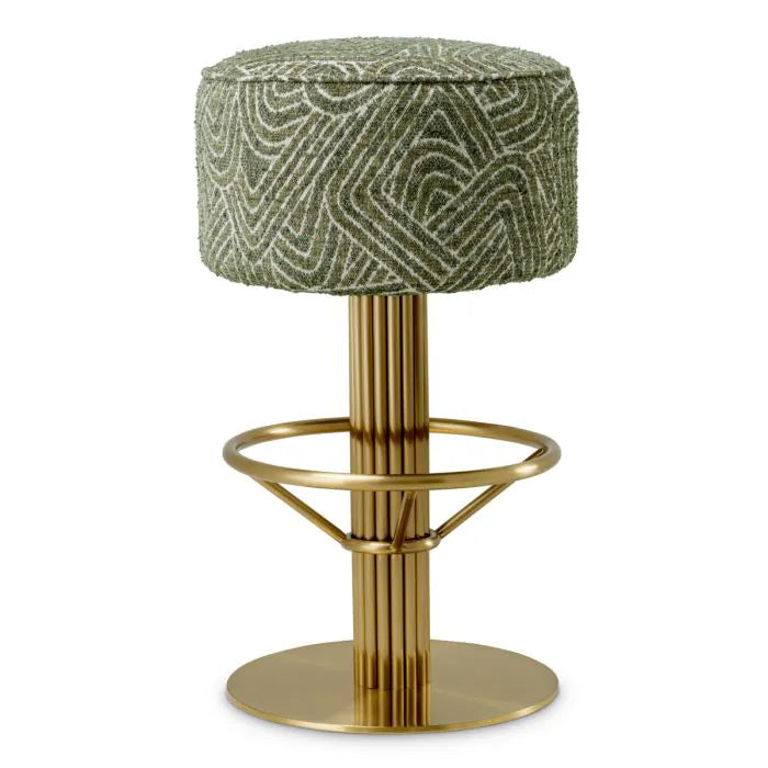 Capri Brass Swivel Bar Stool in Sage Jacquard