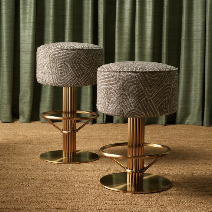 Capri Brass Swivel Bar Stool in Sage Jacquard detail