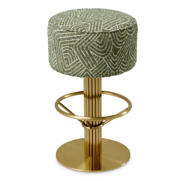 Capri Brass Swivel Bar Stool in Sage Jacquard lifestyle