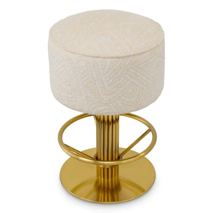 Fenwick Brass Swivel Counter Stool in Ivory Jacquard detail