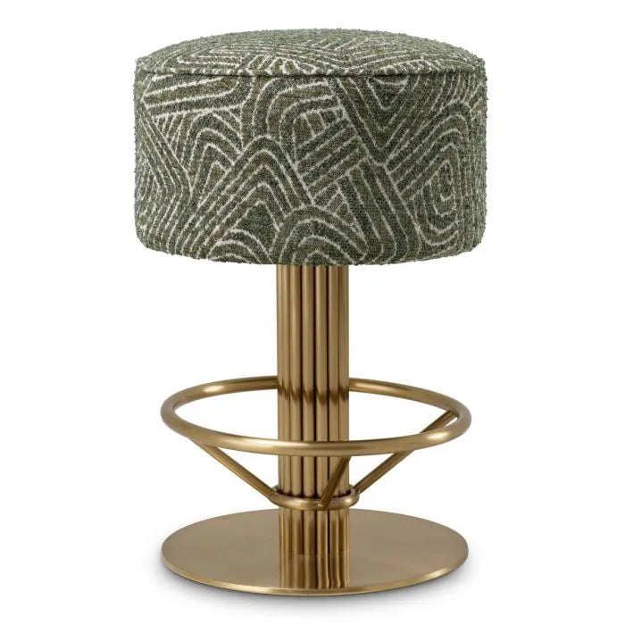 Fenwick Brass Swivel Counter Stool in Sage Jacquard