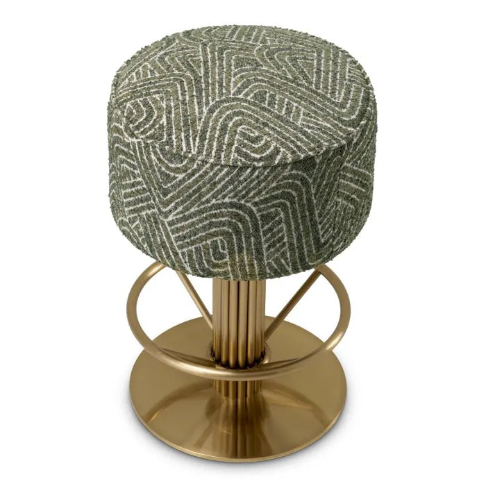 Capri Brass Swivel Counter Stool in Sage Jacquard base detail