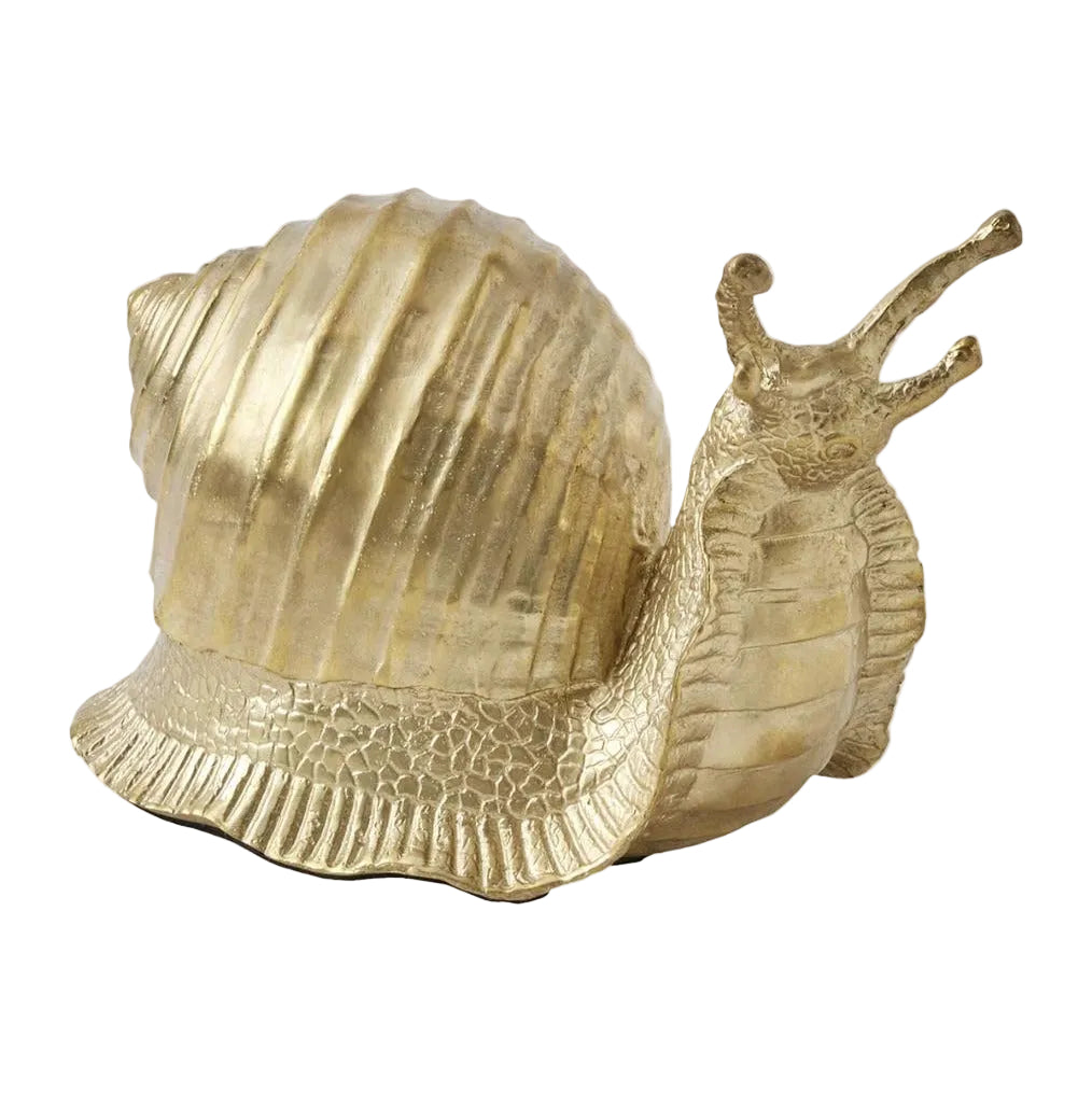 Cast Trail Sculpture, a brass-finished snail form sculpture