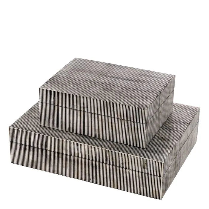 Cavendish Bone Mosaic Box, open showing black lacquered interior