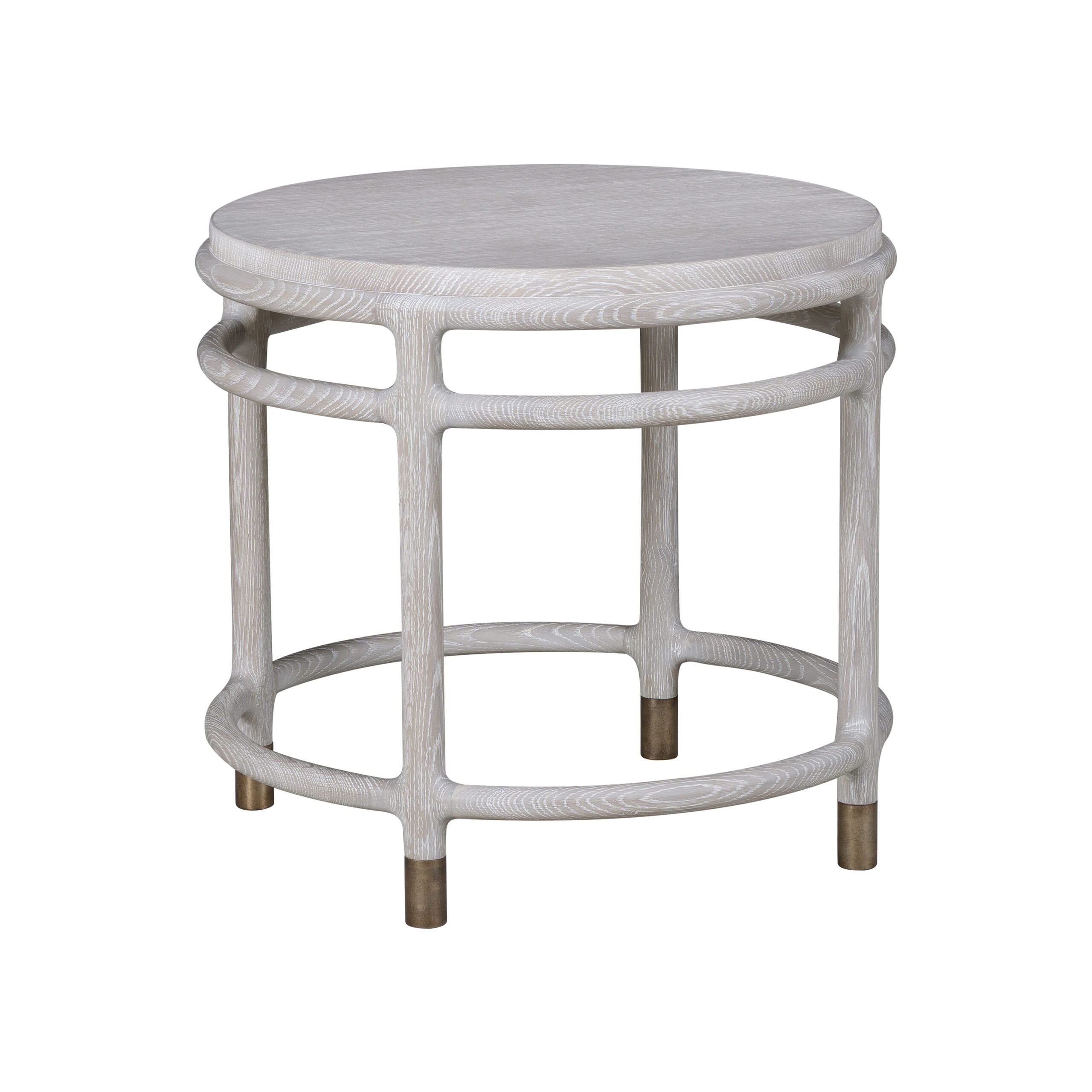 Cedar Key Round Side Table in Destin finish with brass ferrule feet