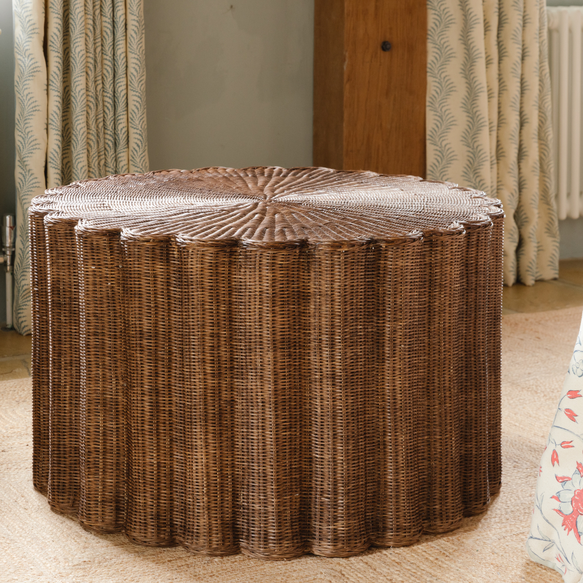 Close-up of the handwoven fluted rattan drum