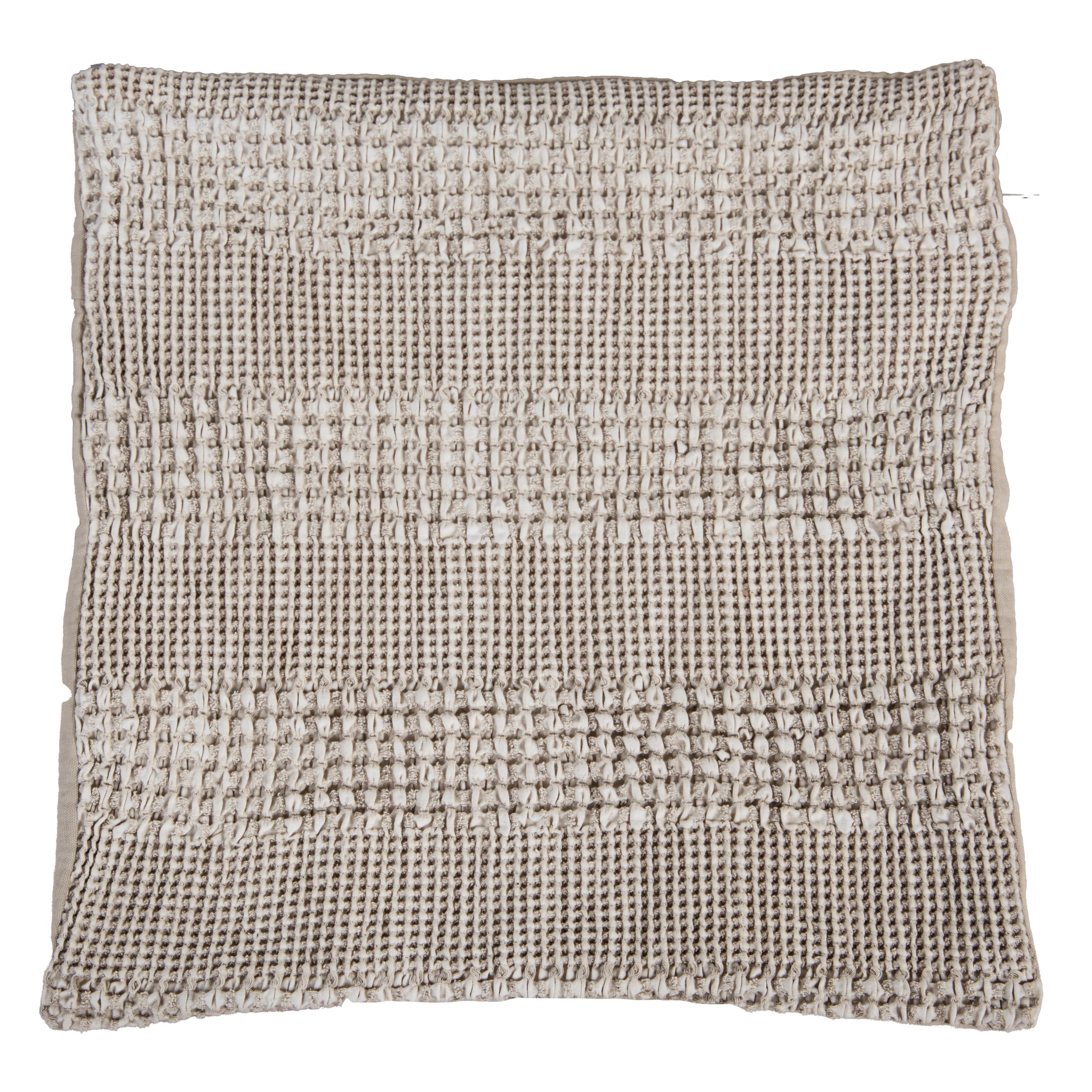 Ridge waffle weave pillow in dark natural and ivory stripes, 20 inch square