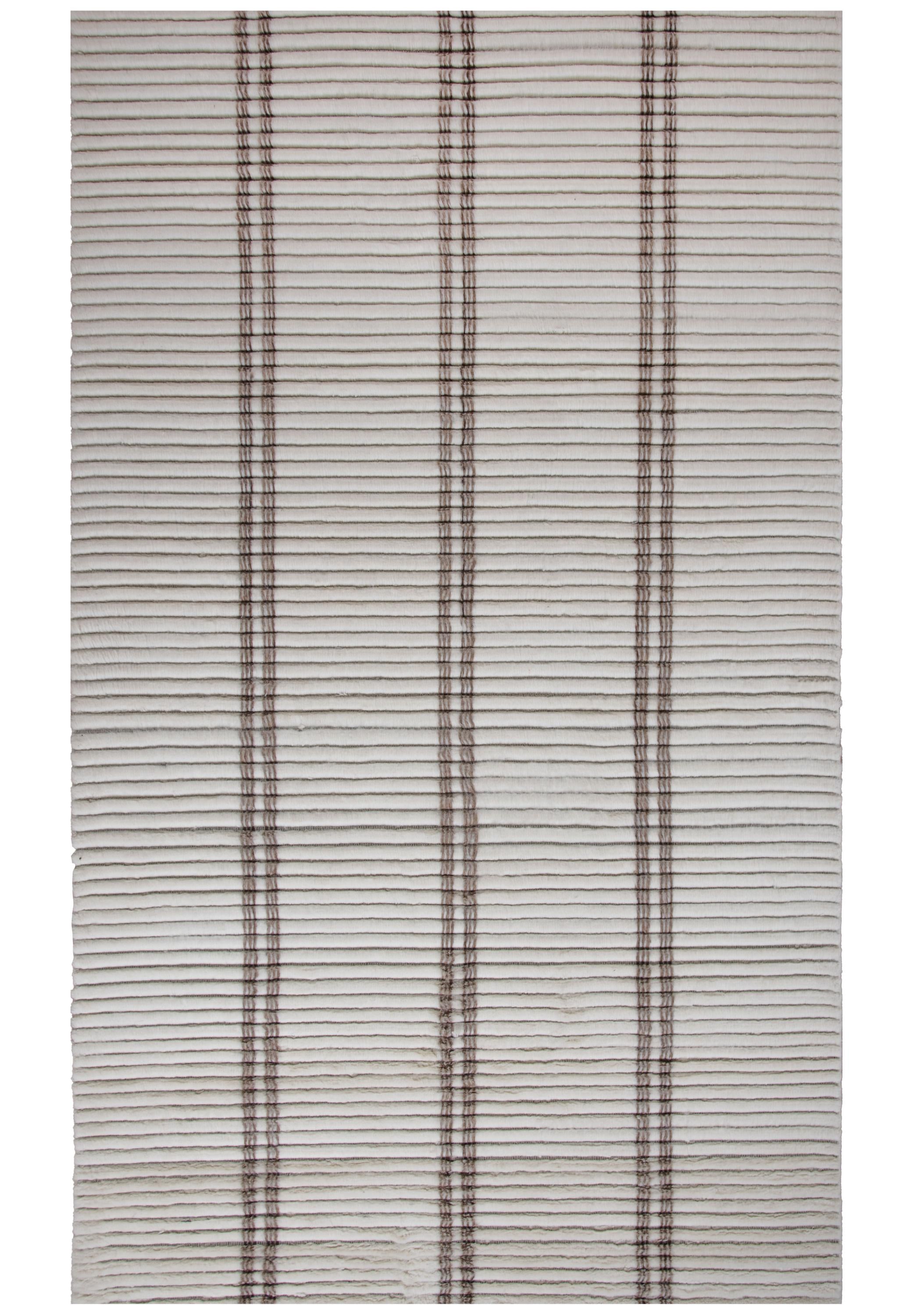 Dream hand-loomed New Zealand wool rug in ivory and brown stripe