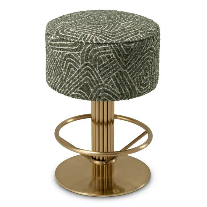 Capri Brass Swivel Counter Stool in Sage Jacquard lifestyle