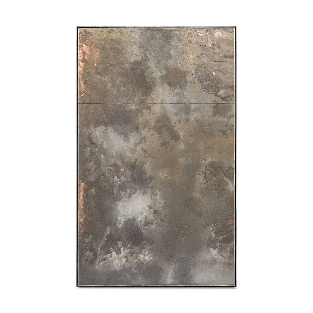 Rectangular antiqued wall mirror 36x52 with dual smoked gold glass panels and a slim frame