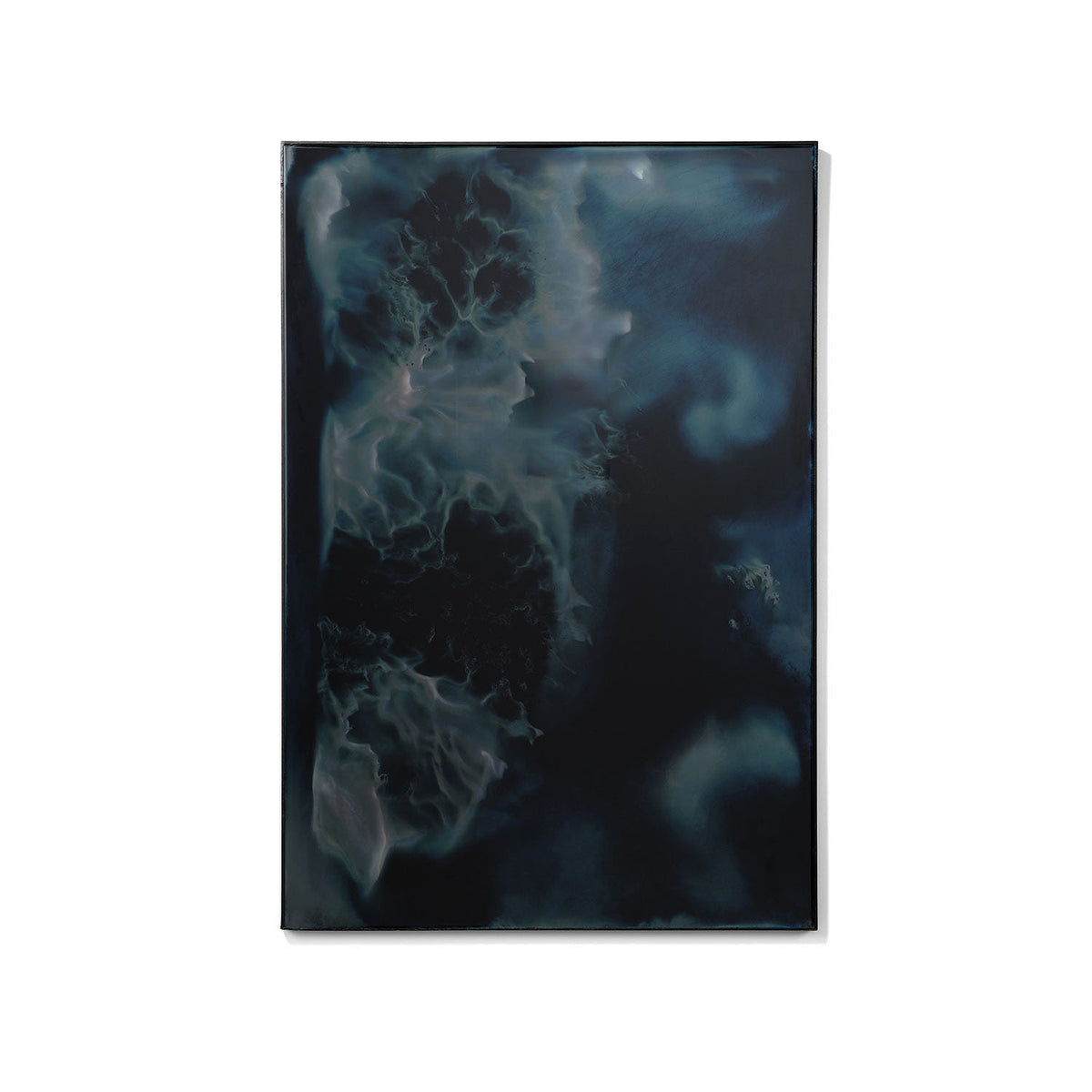 Rectangular antiqued wall mirror 26x38 with dual dark blue glass panels and a slim frame