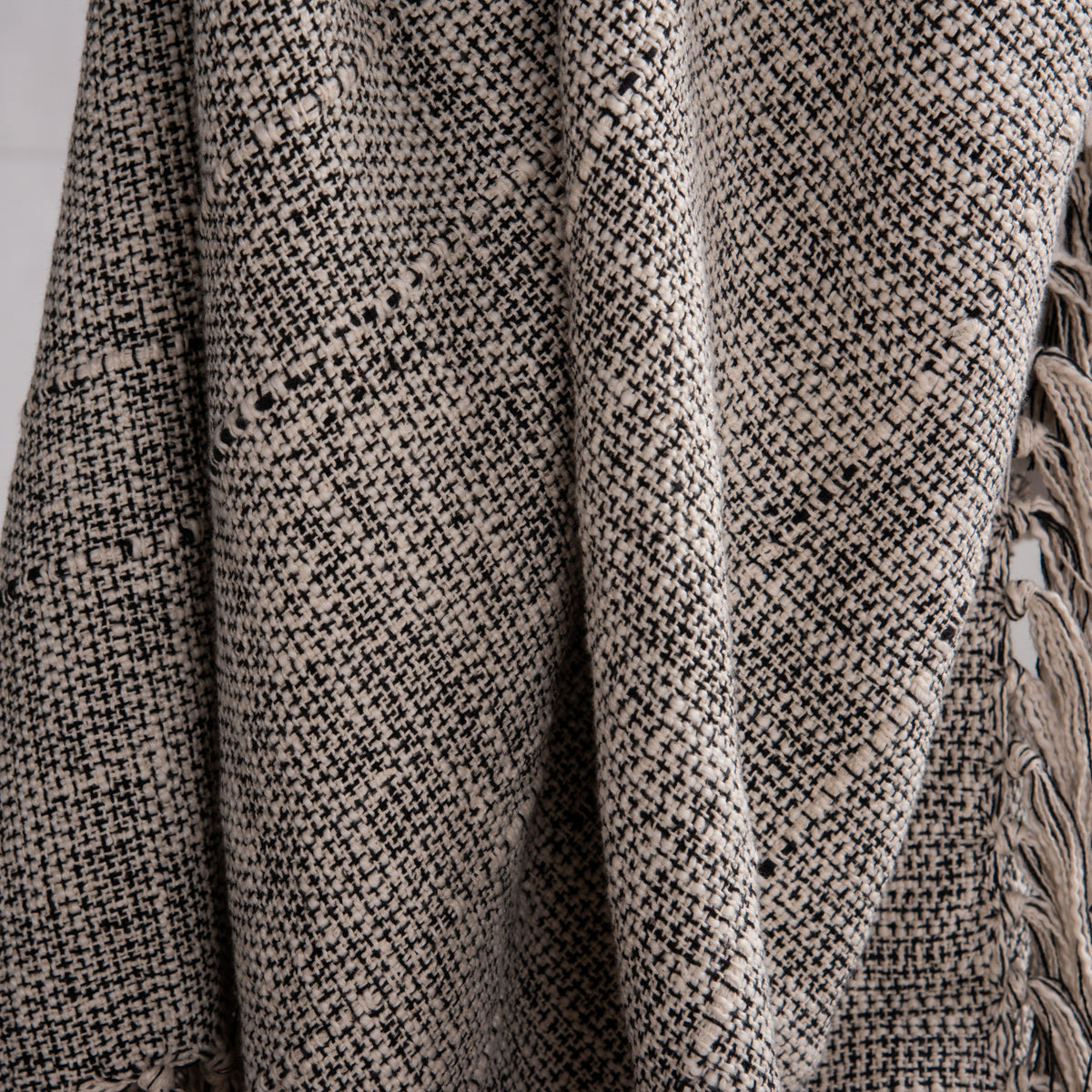 Hand-Loomed Cotton Throw — Black & Natural detail