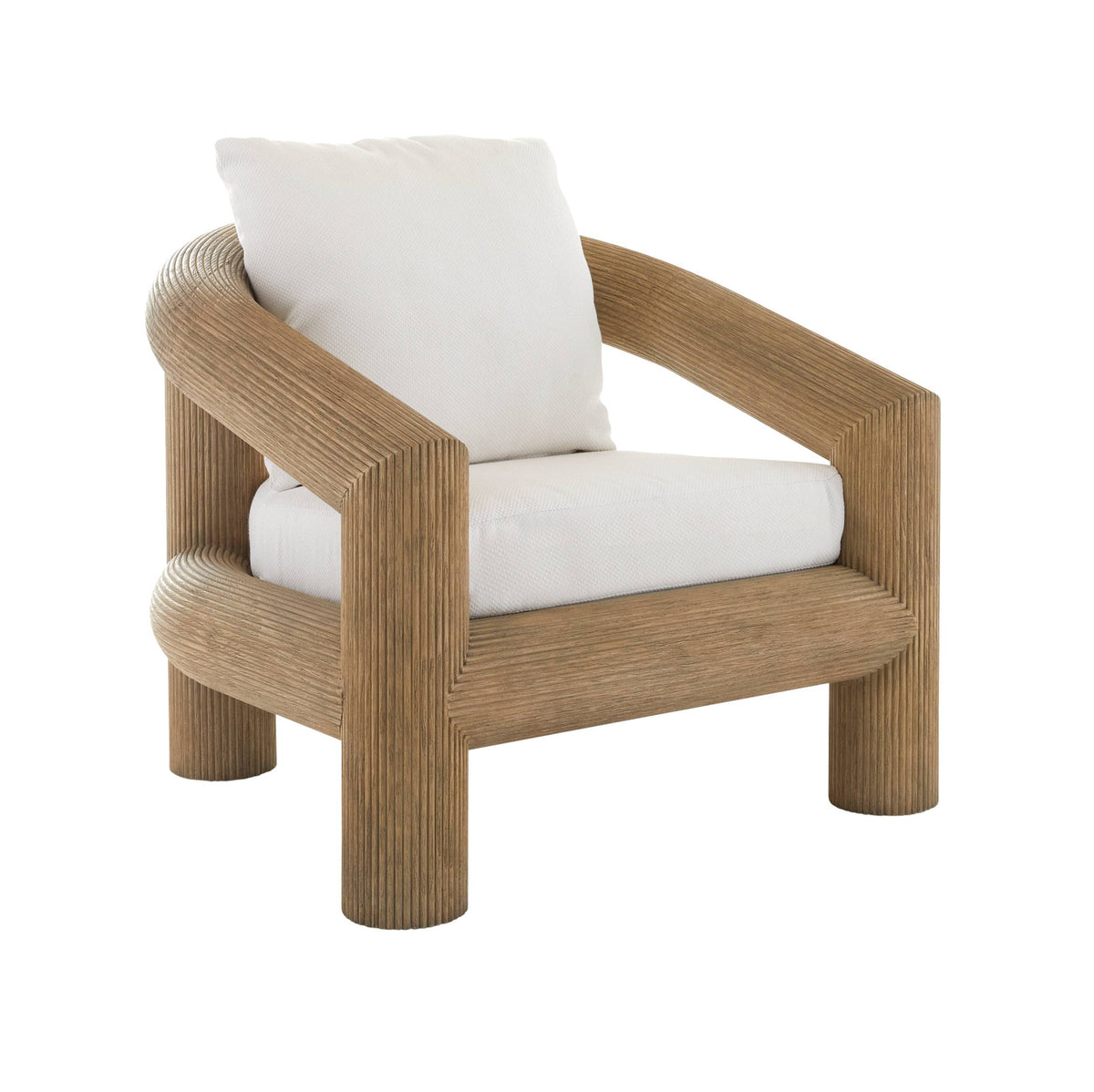 Hollis reeded teak outdoor lounge chair with ivory cushions