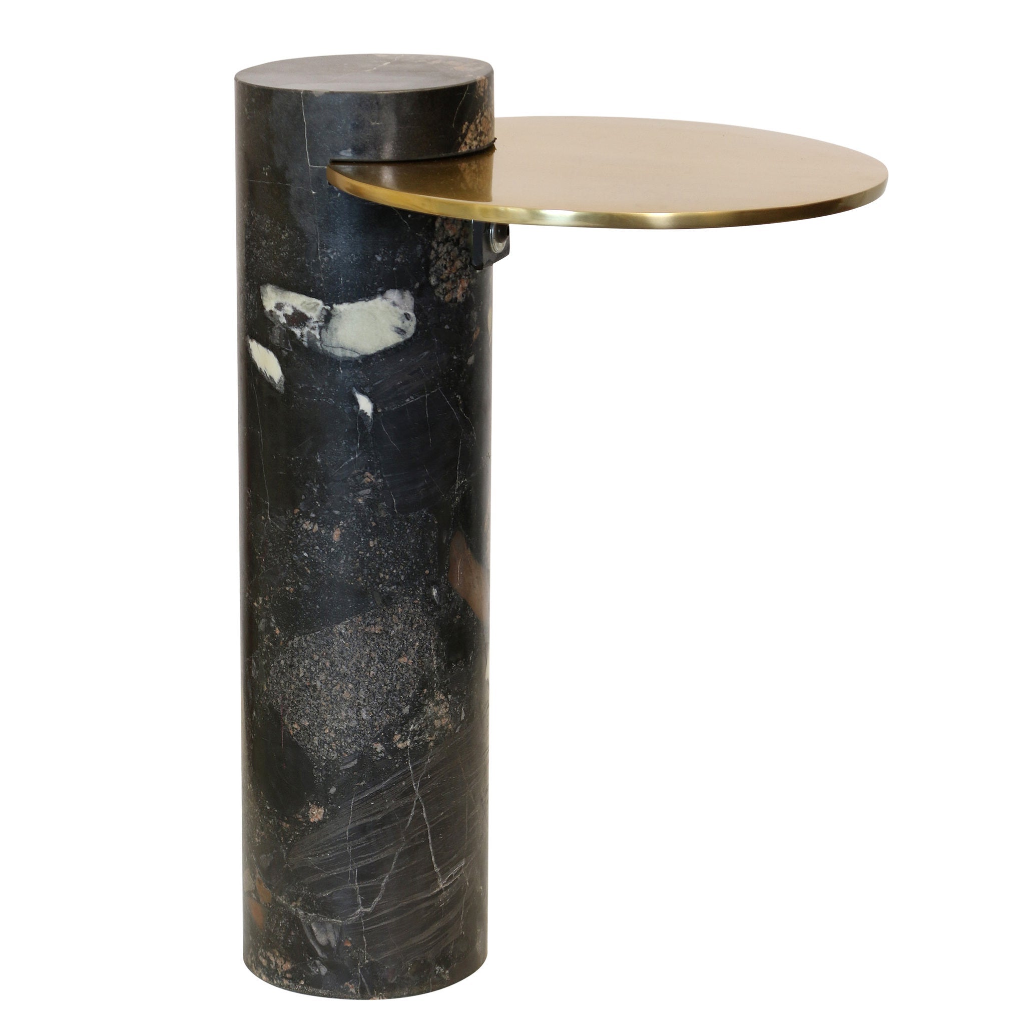 Black Marble Post Table with Brass Top