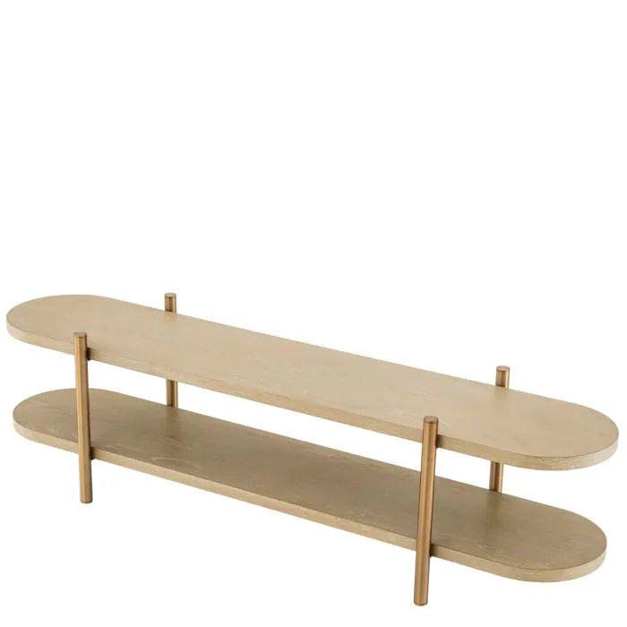 Larkspur Washed Oak & Brass Console Shelf angle