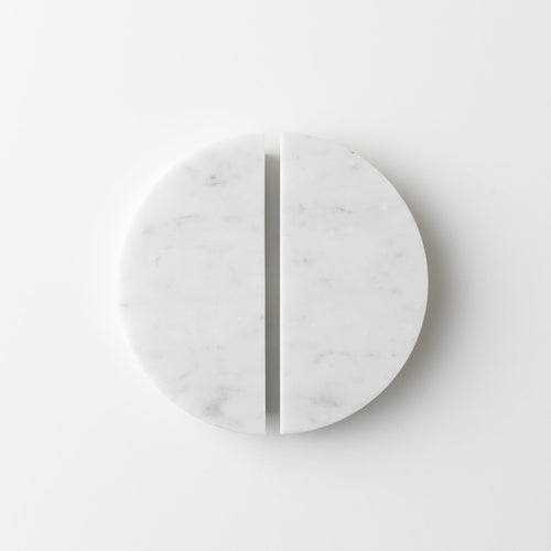 Halo Marble Cabinet Handle Set in Carrara — matched pair