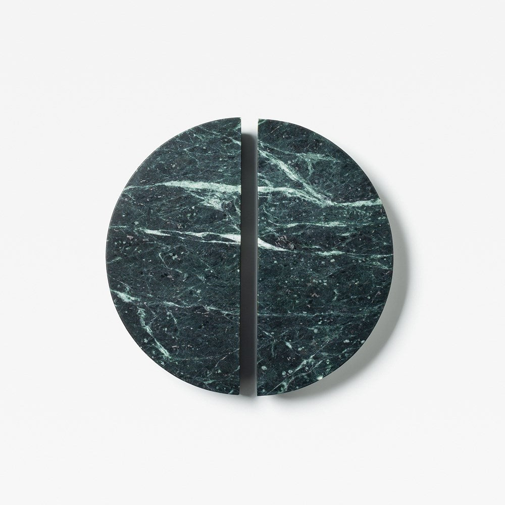 Halo Marble Cabinet Handle Set in Verde Green — matched pair, natural Verdi Alpi marble